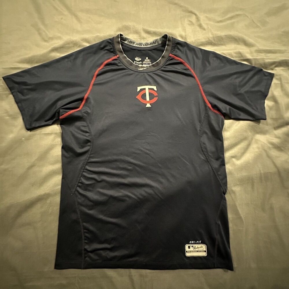 Nike Pro Combat Minnesota Twins Shirt Men's Large Fitted Navy Blue Performance